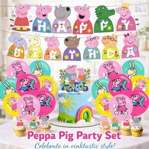 Peppa Pig Birthday Party Decorations Set Balloons Banner Cake Toppers